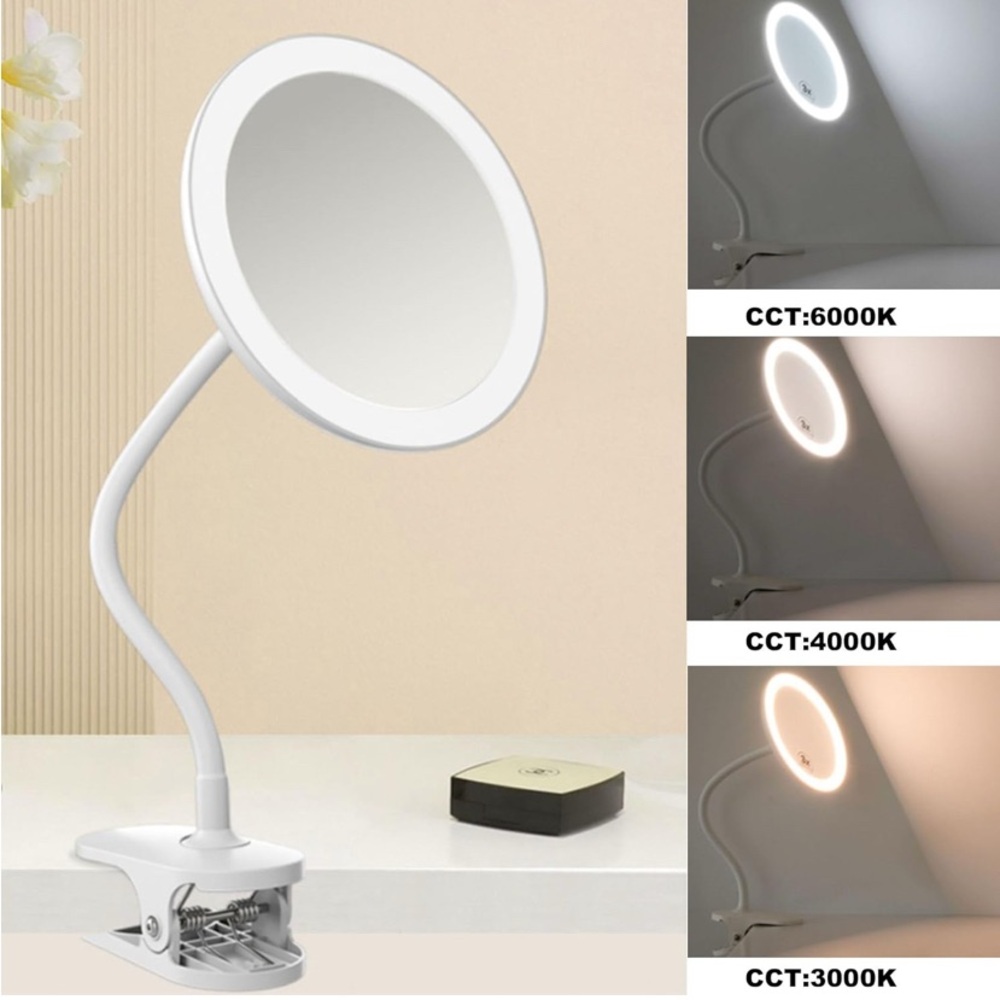6.5" Clip On Gooseneck Makeup Vanity Mirror With Light, 2000mAh USB Lighted Trav - Picture 7 of 7